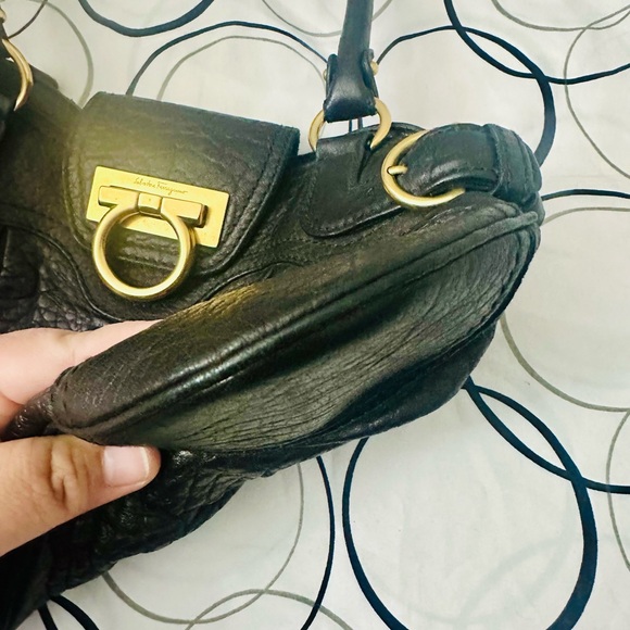 Salvatore Ferragamo Black Leather Shoulder Bag with Gold Accents - Picture 7 of 10